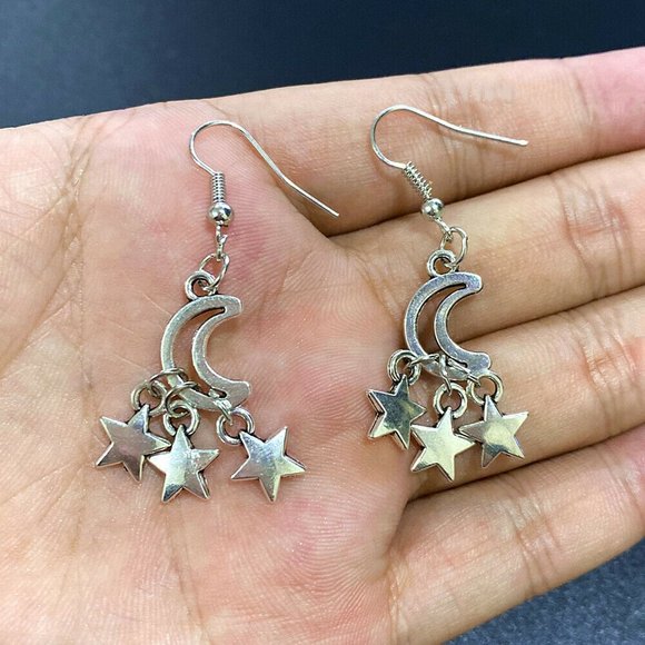 The Lux Gem Jewelry - Moon & Stars Silver Earrings